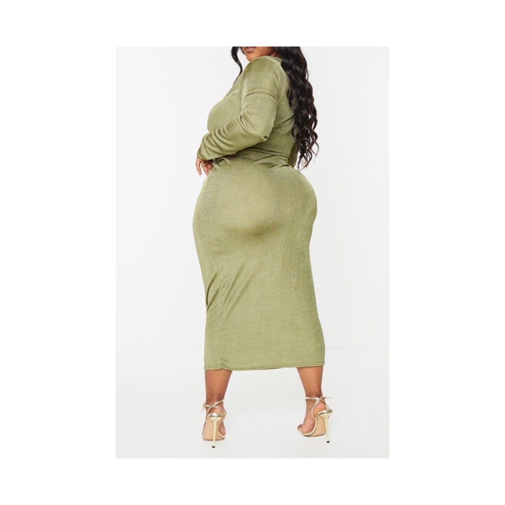 Olive High Shine Rib Cut Out Midi Dress